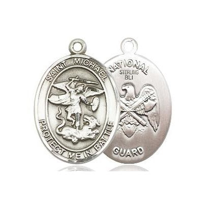 St. Michael National Guard Medal Necklace - Sterling Silver - 3/4 Inch Tall x 1/2 Inch Wide with 18" Chain