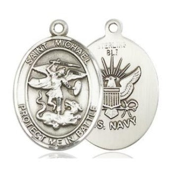 St. Michael Navy Navy Medal - Sterling Silver - 3/4 Inch Tall x 1/2 Inch Wide