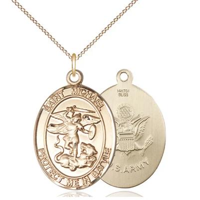 St. Michael Army Medal Necklace - 14K Gold Filled - 1 Inch Tall x 3/4 Inch Wide with 18" Chain