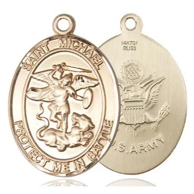 St. Michael Army Medal Necklace - 14K Gold Filled - 1 Inch Tall x 3/4 Inch Wide with 18" Chain