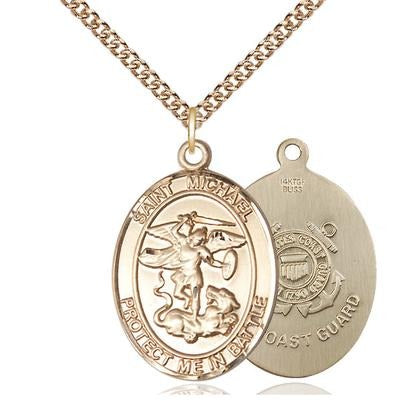 St. Michael Coast Guard Medal Necklace - 14K Gold Filled - 1 Inch Tall x 5/8 Inch Wide with 24" Chain