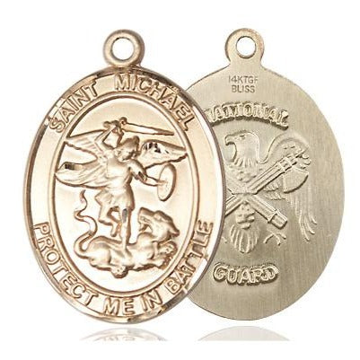 St. Michael National Guard Medal Necklace - 14K Gold Filled - 1 Inch Tall x 5/8 Inch Wide with 18" Chain