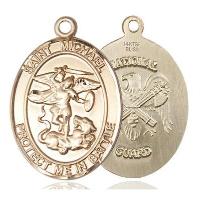 St. Michael National Guard Medal Necklace - 14K Gold Filled - 1 Inch Tall x 5/8 Inch Wide with 24" Chain