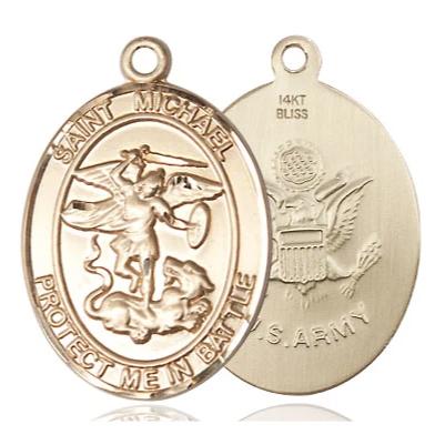 St. Michael Army Medal Necklace - 14K Gold - 1 Inch Tall x 5/8 Inch Wide with 24" Chain