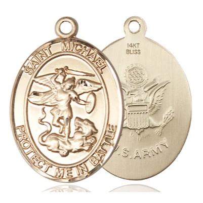 St. Michael Army Medal Necklace - 14K Gold - 1 Inch Tall x 5/8 Inch Wide with 18" Chain