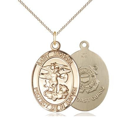 St. Michael Coast Guard Medal Necklace - 14K Gold - 1 Inch Tall x 5/8 Inch Wide with 18" Chain