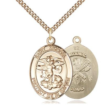 St. Michael National Guard Medal Necklace - 14K Gold - 1 Inch Tall x 5/8 Inch Wide with 24" Chain