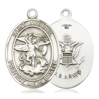 St. Michael Army Medal - Sterling Silver - 1 Inch Tall x 5/8 Inch Wide