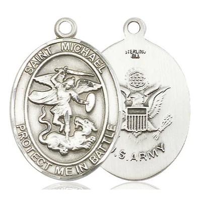 St. Michael Army Medal Necklace - Sterling Silver - 1 Inch Tall x 5/8 Inch Wide with 24" Chain