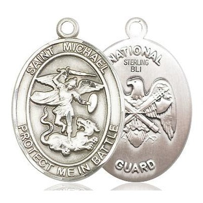 St. Michael National Guard Medal Necklace - Sterling Silver - 1 Inch Tall x 5/8 Inch Wide with 18" Chain