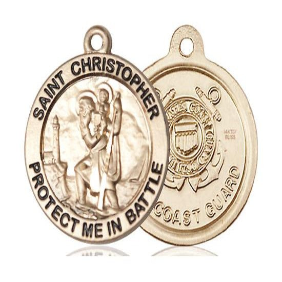 St. Christopher Coast Guard Medal Necklace - 14K Gold Filled - 1 Inch Tall x 1-5/8 Inch Wide with 24" Chain