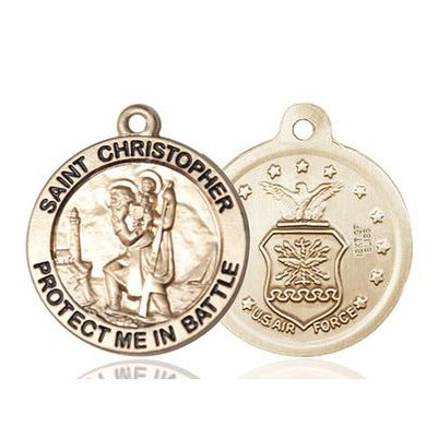 St. Christopher Air Force Medal - 14K Gold - 1 Inch Tall x 1-5/8 Inch Wide