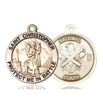 St. Christopher National Guard Medal - 14K Gold - 1 Inch Tall x 1-5/8 Inch Wide