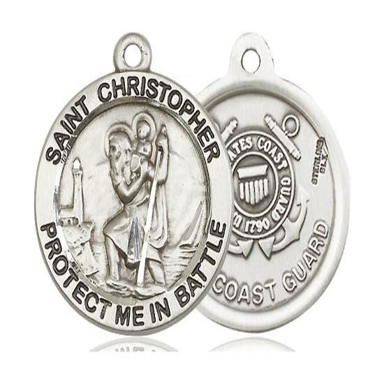 St. Christopher Coast Guard Medal - Sterling Silver - 1 Inch Tall x 1-5/8 Inch Wide