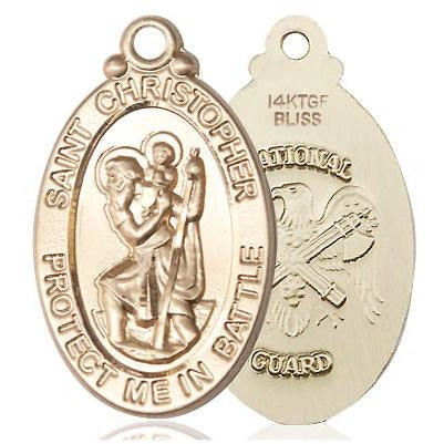 St. Christopher National Guard Medal - 14K Gold Filled - 1-1/8 Inch Tall x 1-1/4 Inch Wide