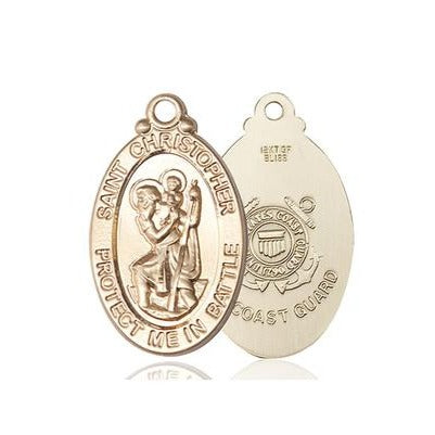 St. Christopher Coast Guard Medal - 14K Gold - 1-1/8 Inch Tall x 1-1/4 Inch Wide