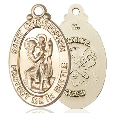 St. Christopher National Guard Medal - 14K Gold - 1-1/8 Inch Tall x 1-1/4 Inch Wide