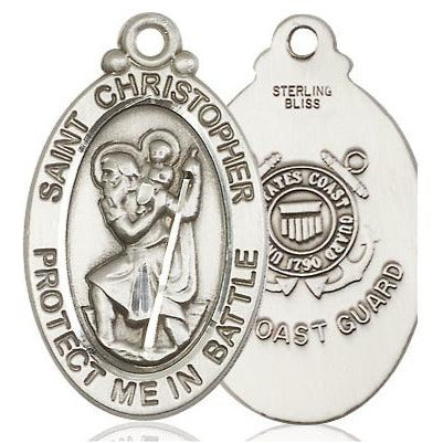St. Christopher Coast Guard Medal - Sterling Silver - 1-1/8 Inch Tall x 1-1/4 Inch Wide