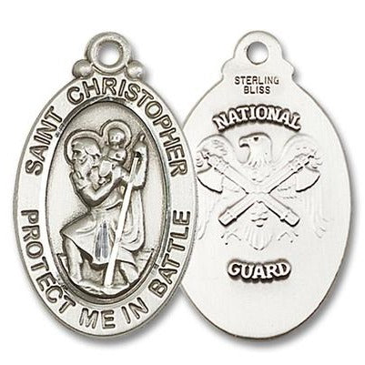 St. Christopher National Guard Medal - Sterling Silver - 1-1/8 Inch Tall x 1-1/4 Inch Wide