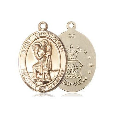 St. Christopher Air Force Medal Necklace - 14K Gold Filled - 3/4 Inch Tall x 7/8 Inch Wide with 18" Chain