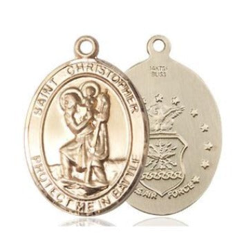 St. Christopher Air Force Medal - 14K Gold Filled - 3/4 Inch Tall x 7/8 Inch Wide