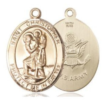 St. Christopher Army Medal - 14K Gold Filled - 3/4 Inch Tall x 1 Inch Wide