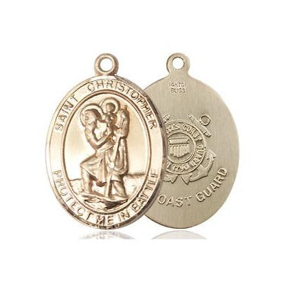 St. Christopher Coast Guard Medal Necklace - 14K Gold Filled - 3/4 Inch Tall x 1 Inch Wide with 18" Chain