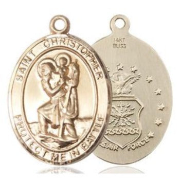 St. Christopher Air Force Medal - 14K Gold - 3/4 Inch Tall x 7/8 Inch Wide