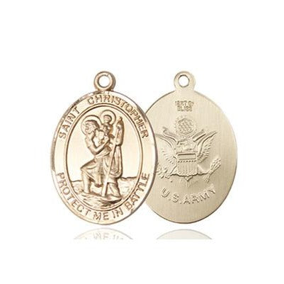 St. Christopher Army Medal - 14K Gold - 3/4 Inch Tall x 1 Inch Wide