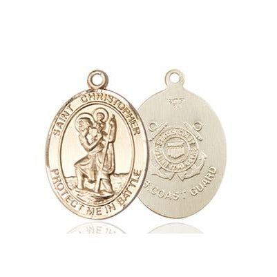 St. Christopher Coast Guard Medal - 14K Gold - 3/4 Inch Tall x 1 Inch Wide