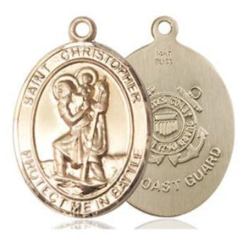 St. Christopher Coast Guard Medal - 14K Gold - 3/4 Inch Tall x 1 Inch Wide