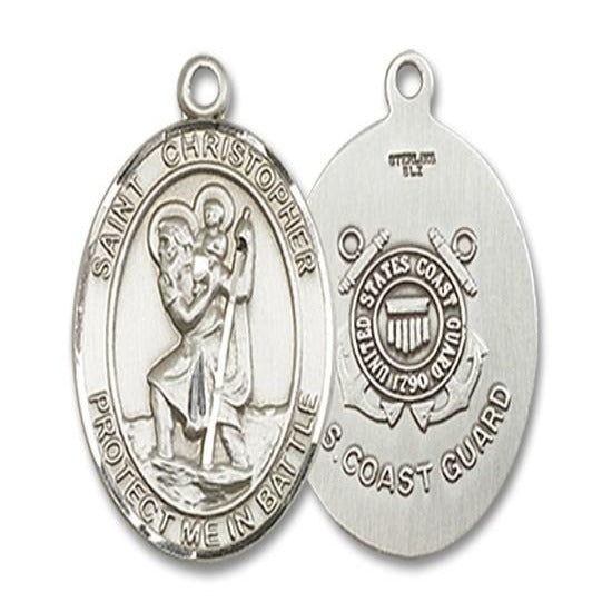 St. Christopher Coast Guard Medal - Sterling Silver - 3/4 Inch Tall x 1 Inch Wide