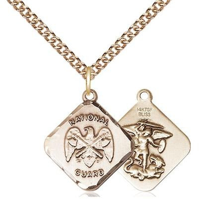 National Guard Diamond Medal Necklace - 14K Gold Filled - 3/4 Inch Tall x 5/8 Inch Wide with 24" Chain