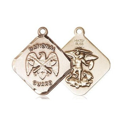 National Guard Diamond Medal Necklace - 14K Gold Filled - 3/4 Inch Tall x 5/8 Inch Wide with 24" Chain