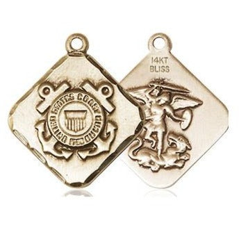 Coast Guard Diamond Medal - 14K Gold - 3/4 Inch Tall x 5/8 Inch Wide