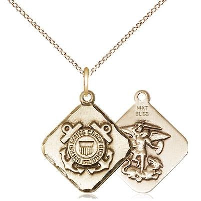 Coast Guard Diamond Medal Necklace - 14K Gold - 3/4 Inch Tall x 5/8 Inch Wide with 18" Chain