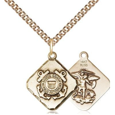 Coast Guard Diamond Medal Necklace - 14K Gold - 3/4 Inch Tall x 5/8 Inch Wide with 24" Chain
