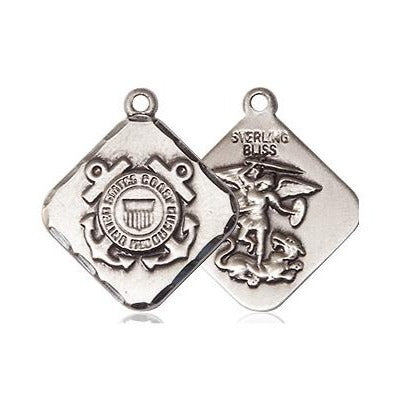 Coast Guard Diamond Medal Necklace - Sterling Silver - 3/4 Inch Tall x 5/8 Inch Wide with 24" Chain