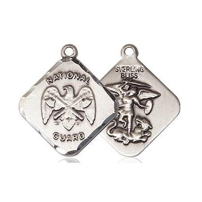National Guard Diamond Medal Necklace - Sterling Silver - 3/4 Inch Tall x 5/8 Inch Wide with 18" Chain