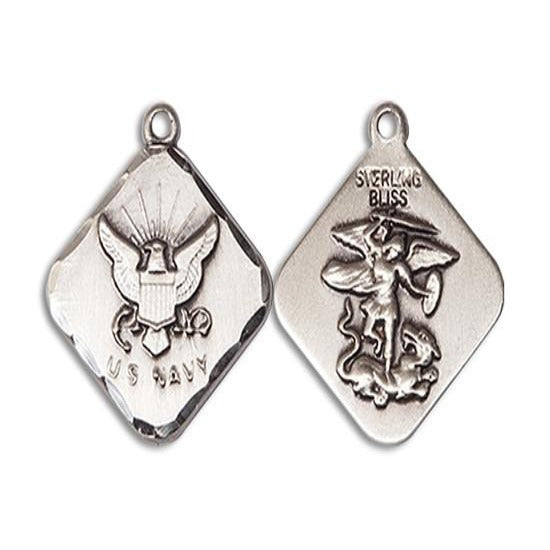 Navy Diamond Medal - Sterling Silver - 3/4 Inch Tall x 5/8 Inch Wide