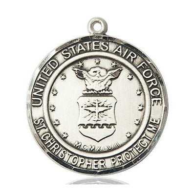 Air Force St. Christopher Medal - Sterling Silver - 1 Inch Tall x 7/8 Inch Wide