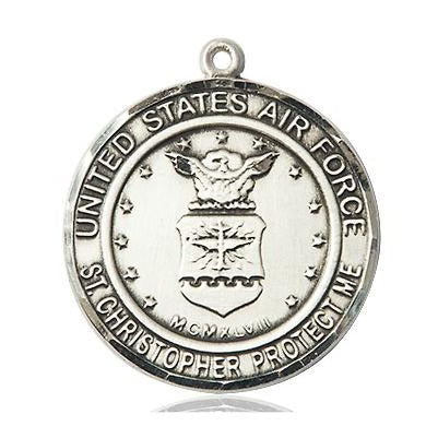 Air Force St. Christopher Medal Necklace - Sterling Silver - 1 Inch Tall x 7/8 Inch Wide with 24" Chain
