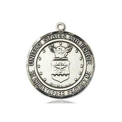 Air Force St. Christopher Medal Necklace - Sterling Silver - 3/4 Inch Tall x 3/4 Inch Wide with 18" Chain