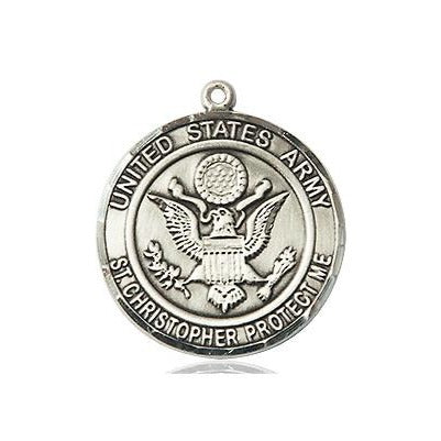 Army St. Christopher Medal Necklace - Sterling Silver - 3/4 Inch Tall x 3/4 Inch Wide with 24" Chain