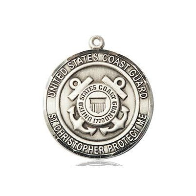 Coast Guard St. Christopher Medal Necklace - Sterling Silver - 3/4 Inch Tall x 3/4 Inch Wide with 18" Chain
