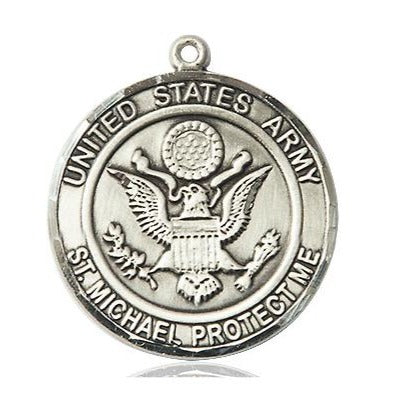 Army St. Michael Medal Necklace - Sterling Silver - 1 Inch Tall x 7/8 Inch Wide with 24" Chain