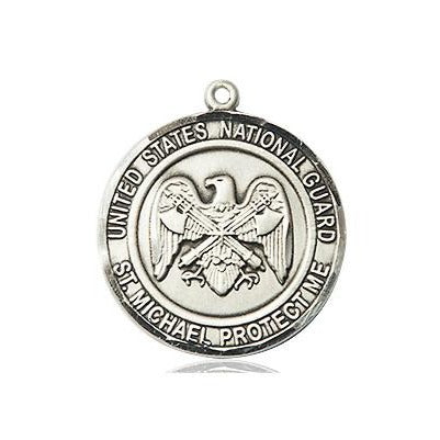 National Guard St. Michael Medal Necklace - Sterling Silver - 3/4 Inch Tall x 3/4 Inch Wide with 18" Chain