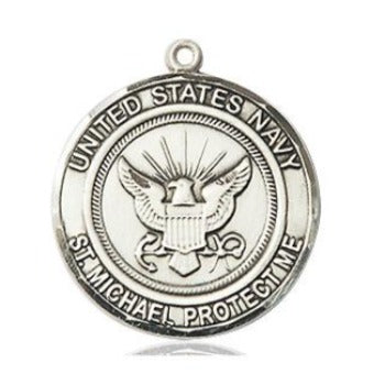 Navy St. Michael Medal - Sterling Silver - 3/4 Inch Tall x 3/4 Inch Wide