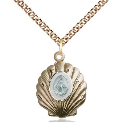 Miraculous Medal Necklace - 14K Gold - 3/4 Inch Tall by 5/8 Inch Wide with 24" Chain