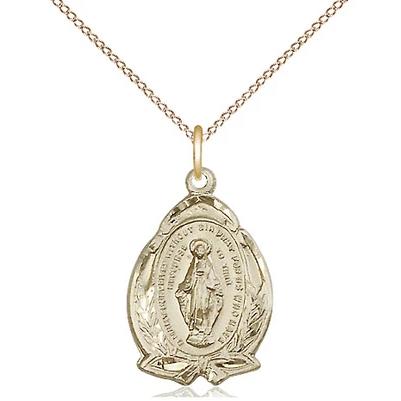 Miraculous Medal Necklace - 14K Gold - 3/4 Inch Tall by 1/2 Inch Wide with 18" Chain
